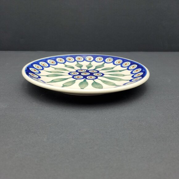 Polish Pottery Peacock Leaves Dessert Plate Peacock Salad Plate - Picture 5 of 5
